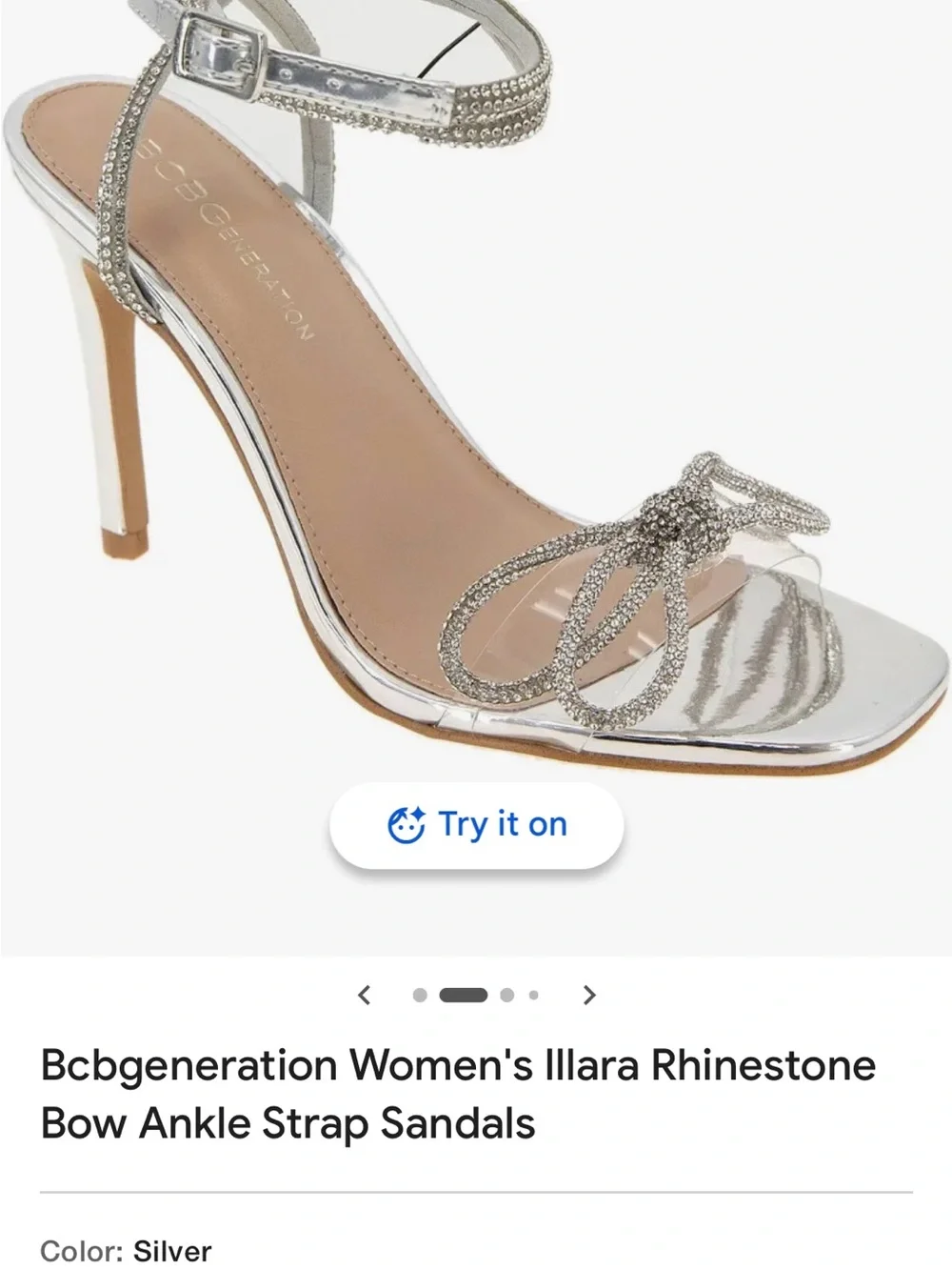 BCBGeneration Illara Rhinestone Bow Ankle-Strap Heels - Silver